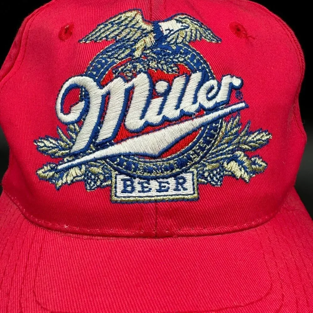 Miller Beer Hat Snapback‎ Cap Brewing Embroidered Eagle One Size Red VTG